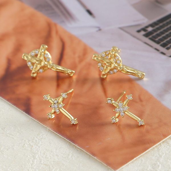 Timeless Cross Gold-Plated Zircon Stud Earrings - Image 4