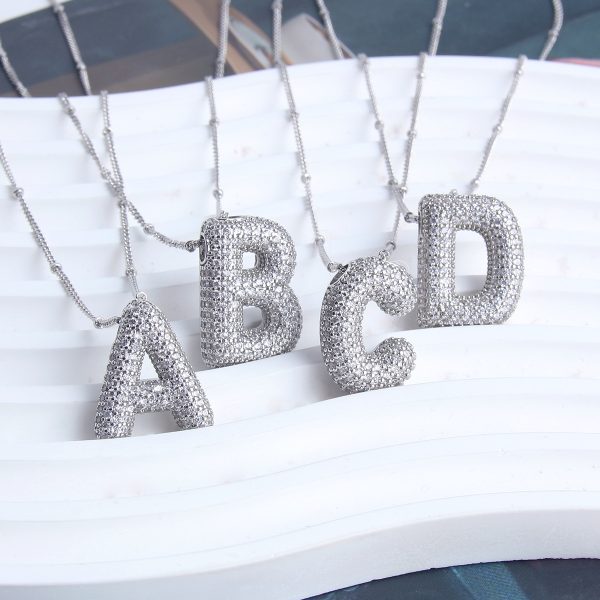Silver-Plated Hollow 26-Letter Zircon Necklace for Women - Image 4