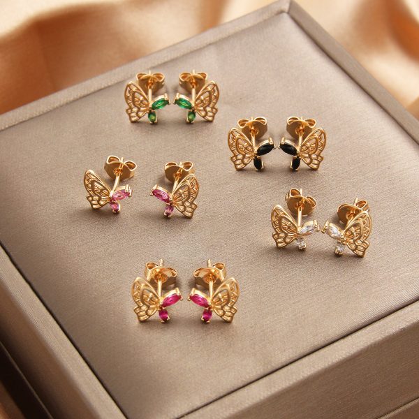Butterfly Hollow Zircon 18K Gold-Plated Earrings for Women - Image 2