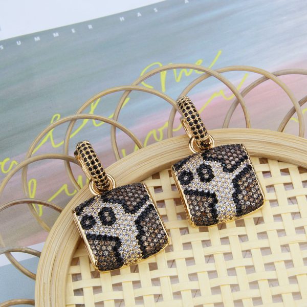 Leopard Print Full Zircon Geometric Statement Earrings - Image 3