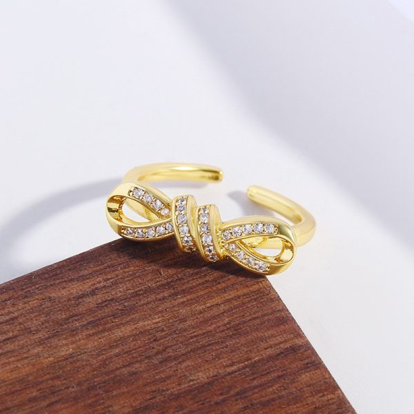 Elegant Zircon Twisted Bow Adjustable Open Ring for Women - Image 3