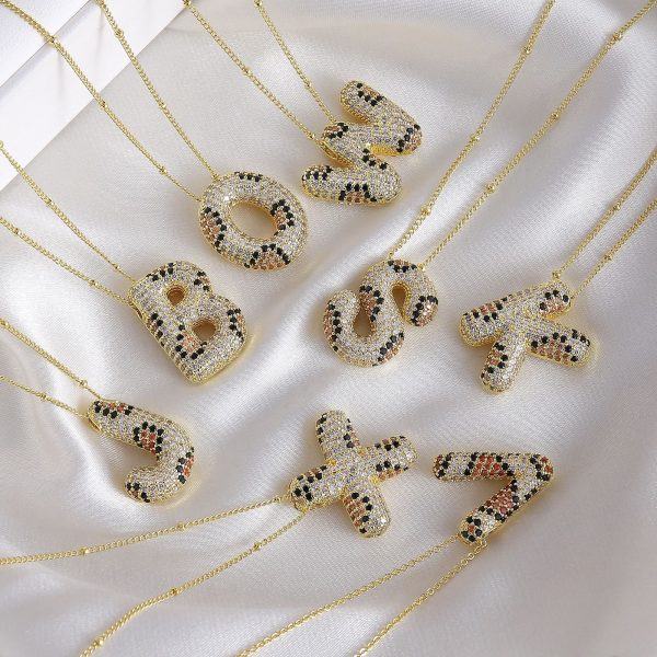 Leopard Print Zircon Letter Necklace with Gold-Plated Finish - Image 2