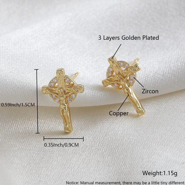 Timeless Cross Gold-Plated Zircon Stud Earrings - Image 7
