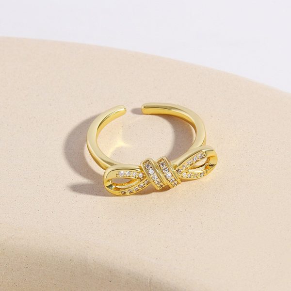 Elegant Zircon Twisted Bow Adjustable Open Ring for Women - Image 6