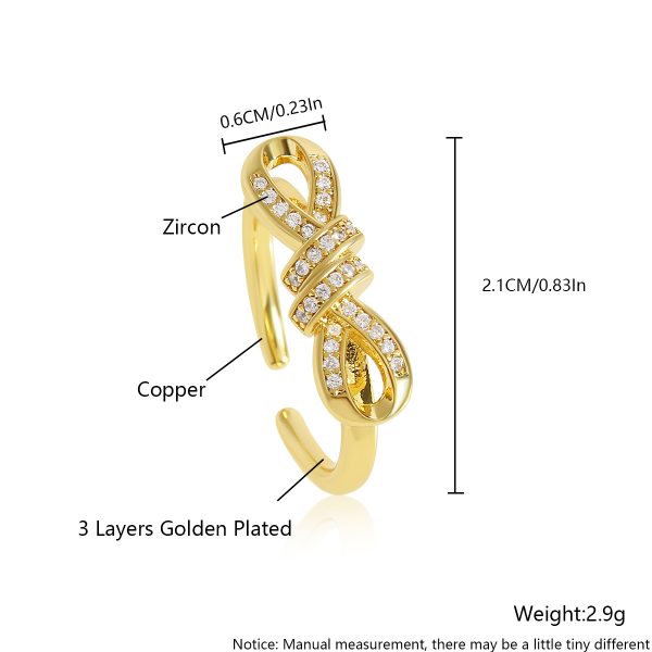 Elegant Zircon Twisted Bow Adjustable Open Ring for Women - Image 5