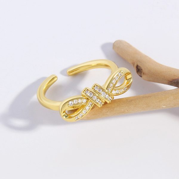 Elegant Zircon Twisted Bow Adjustable Open Ring for Women - Image 2