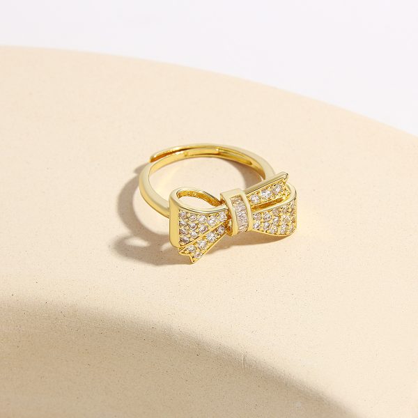 Luxury Zircon Bow Adjustable Ring with Real Gold Electroplating - Image 4