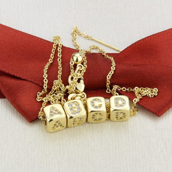 Three-Dimensional Cube Zircon 26-Letter Gold-Plated Necklace - Image 3