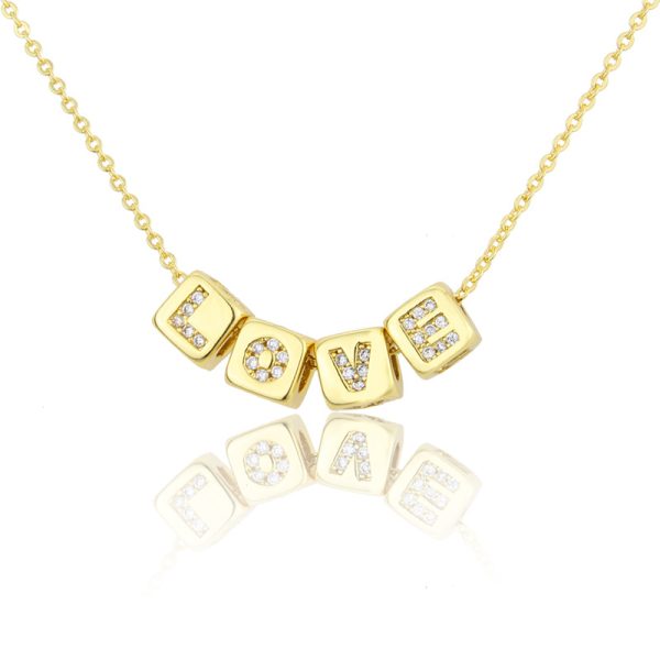 Three-Dimensional Cube Zircon 26-Letter Gold-Plated Necklace - Image 2