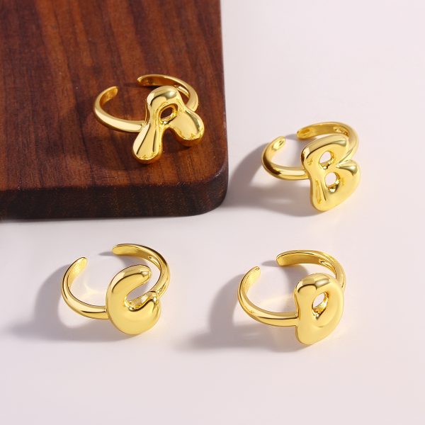 Personalized 26-Letter Gold-Plated Adjustable Open Ring - Image 3