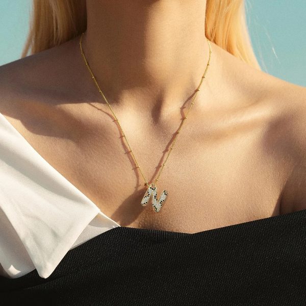 Leopard Print Zircon Letter Necklace with Gold-Plated Finish - Image 4