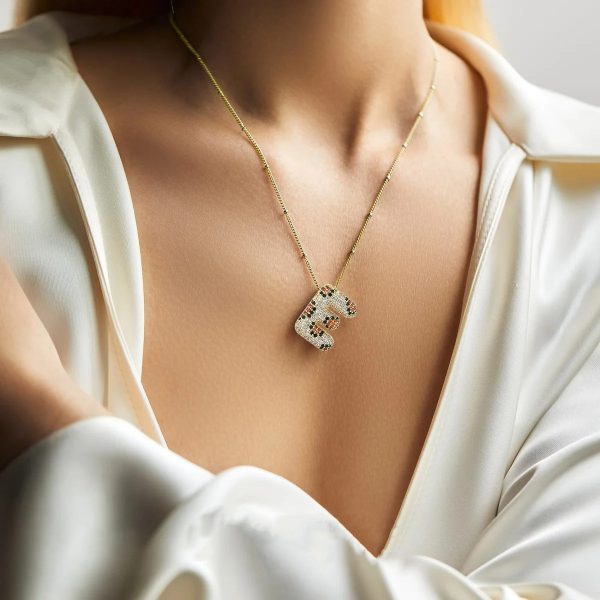 Leopard Print Zircon Letter Necklace with Gold-Plated Finish - Image 3