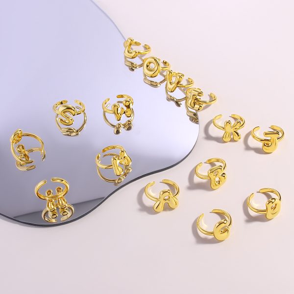 Personalized 26-Letter Gold-Plated Adjustable Open Ring - Image 5