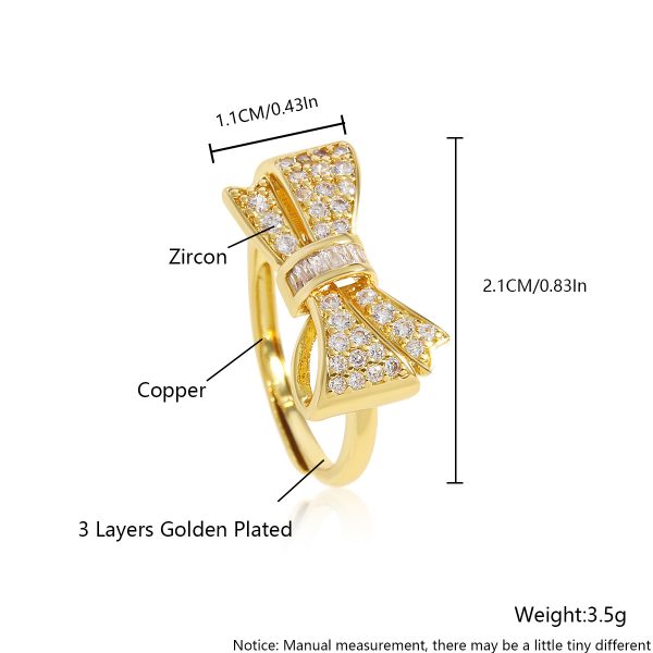 Luxury Zircon Bow Adjustable Ring with Real Gold Electroplating - Image 5