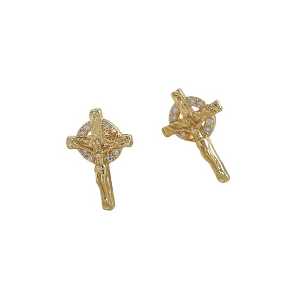 Timeless Cross Gold-Plated Zircon Stud Earrings - Image 5