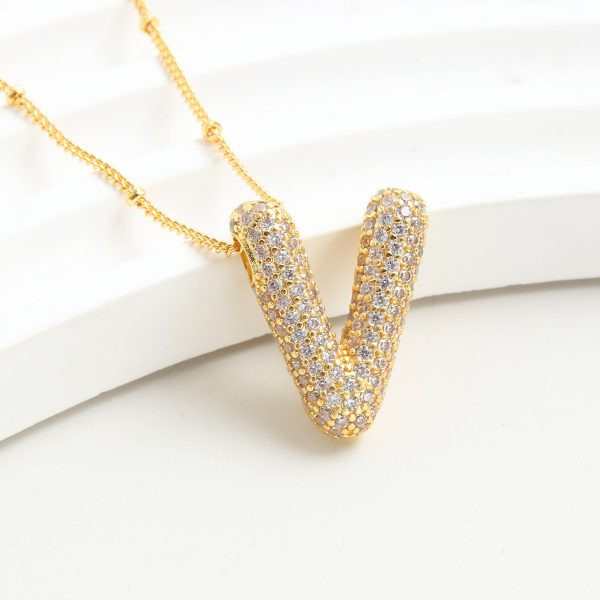 Balloon-Inspired 26-Letter Zircon Gold-Plated Necklace - Image 24