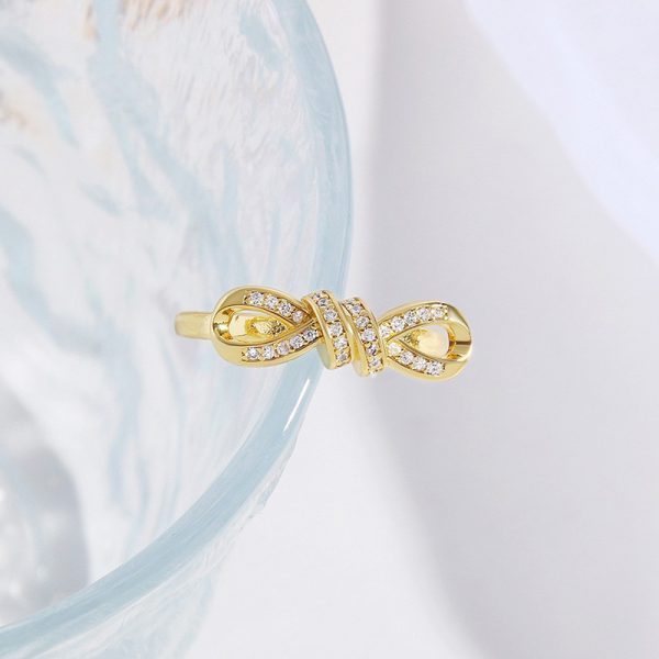 Elegant Zircon Twisted Bow Adjustable Open Ring for Women - Image 4