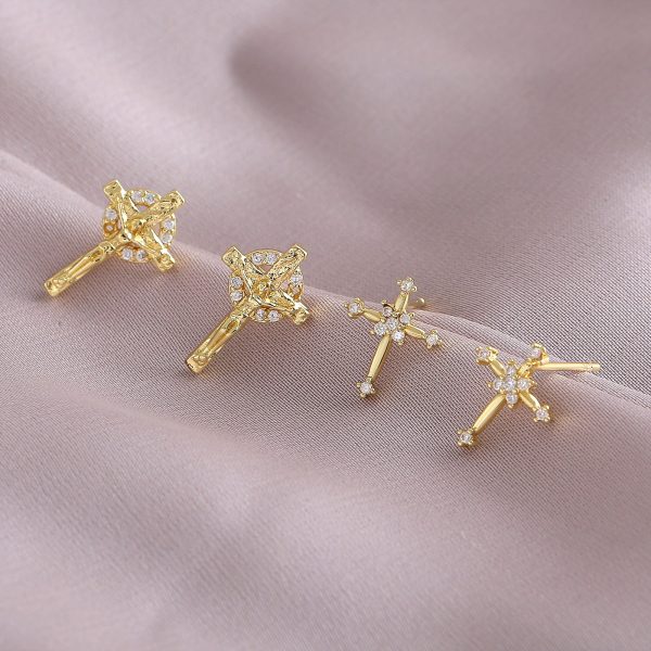 Timeless Cross Gold-Plated Zircon Stud Earrings - Image 2