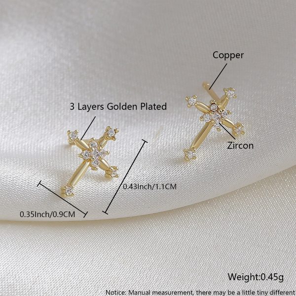Timeless Cross Gold-Plated Zircon Stud Earrings - Image 6