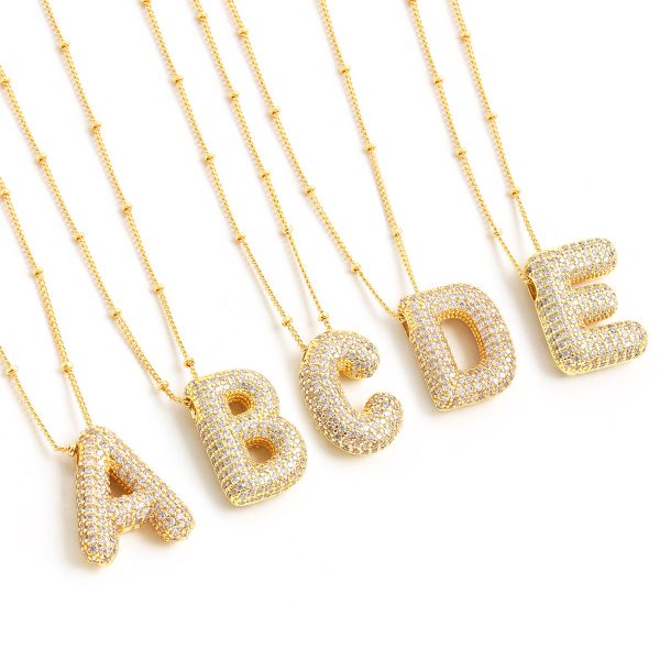 Balloon-Inspired 26-Letter Zircon Gold-Plated Necklace - Image 2